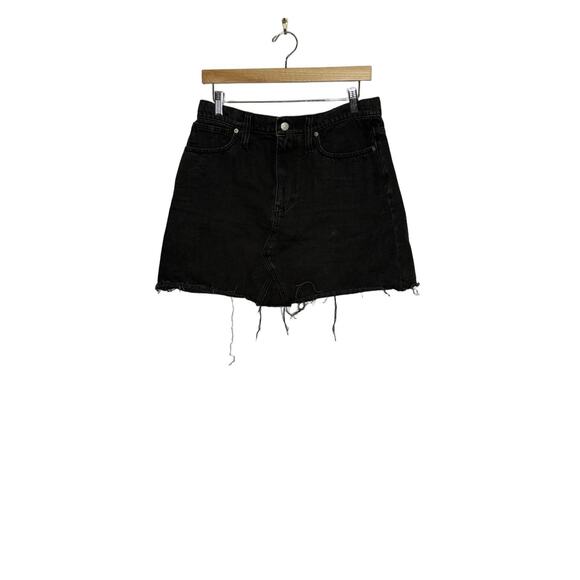 Madewell Frisco Black Denim Skirt Lunar Wash Raw Hem High Waist A Line Sz 29 - Picture 1 of 7